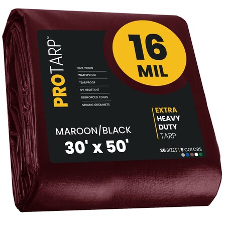 30 Ft. X 50 Ft. Maroon Polyethylene Heavy Duty 16 Mil Tarp, Waterproof, Rip And Tear Proof.